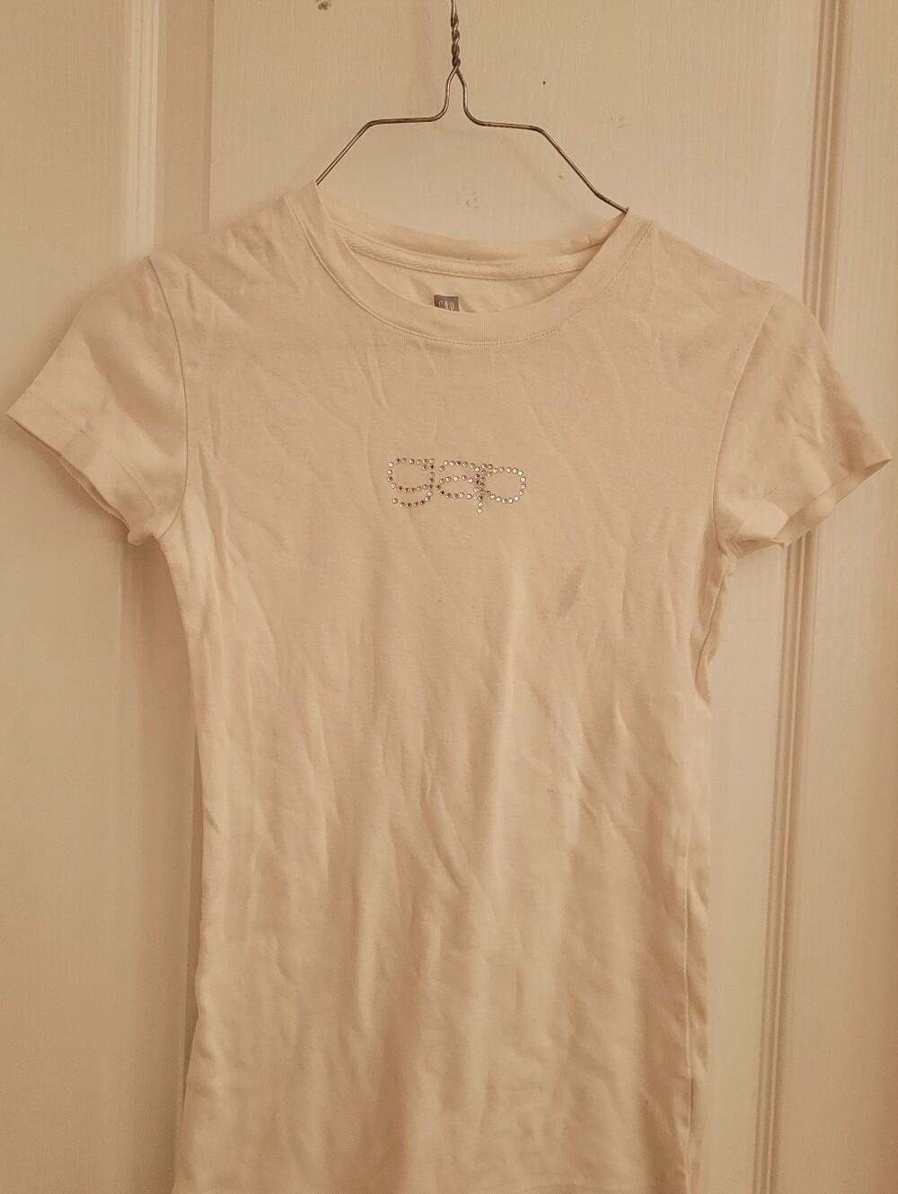 GAP White Short Sleeve Rhinestone Logo Tee